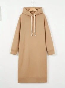 SHEIN EZwear Thả vai Dây rút Đàm áo cánh có mũ - Màu Khaki - Xem 1