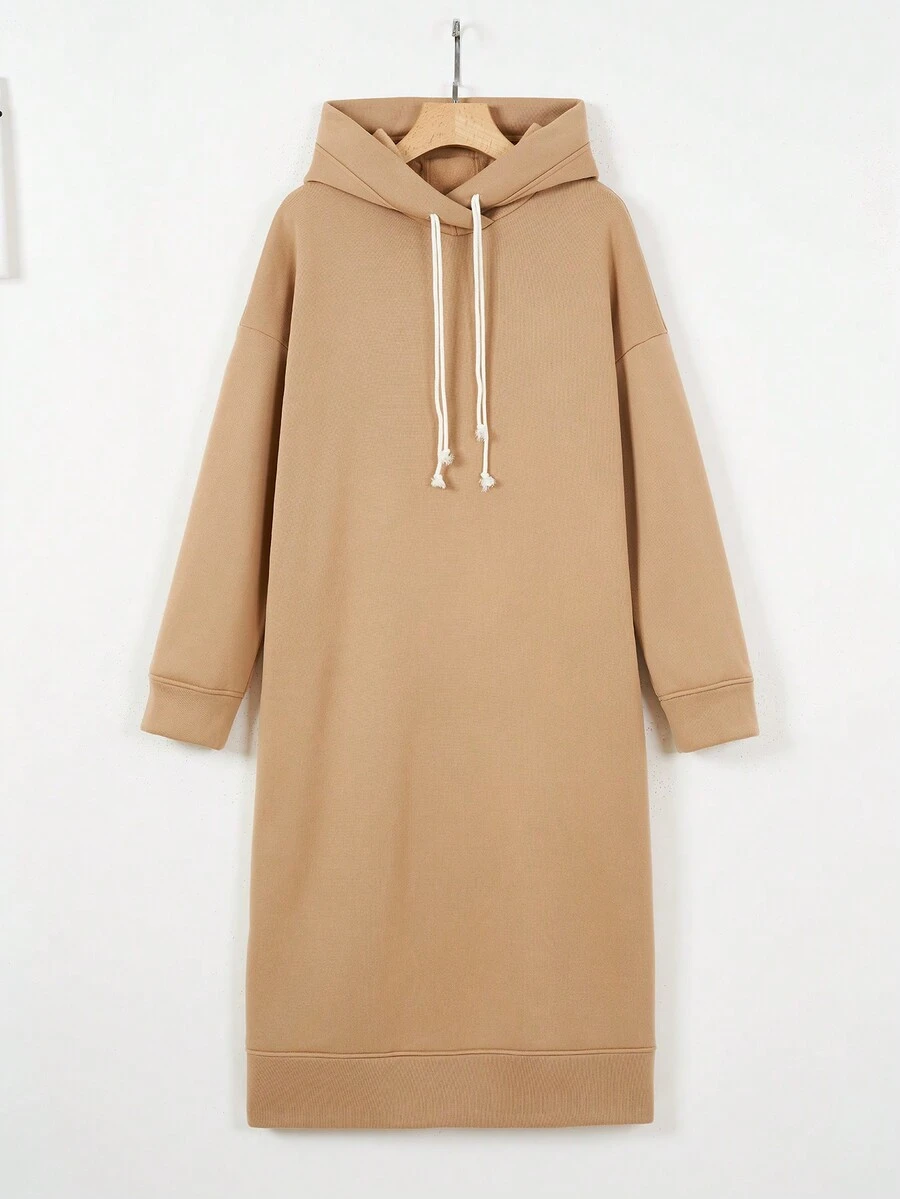 SHEIN EZwear Thả vai Dây rút Đàm áo cánh có mũ - Màu Khaki - Xem 1