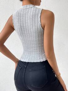SHEIN LUNE 2pcs Mock Neck Ribbed Knit Tank Top - Light Grey - View 2