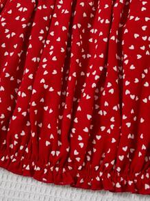 SHEIN 大童女心形印花露肩荷葉邊短袖上衣 - 紅色 - 查看 4