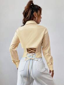 SHEIN Unity Trở lại Buộc Áo sơ mi - Màu vàng - Xem 2