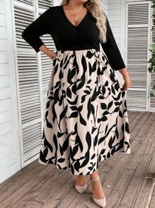 EMERY ROSE Plus Graphic Print Long Sleeve Dress - Multicolor - View 1