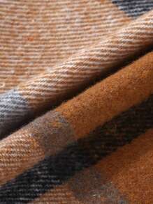 小男孩格子长袖休闲拼布单排扣衬衫 - 棕色 - 查看 8