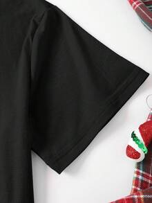 SHEIN EZwear 女士聖誕雪人字母短袖t恤