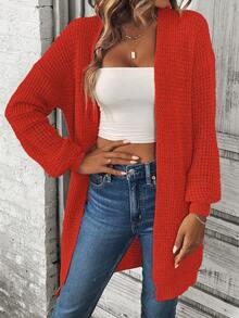 SHEIN LUNE Casual Solid Color Drop Shoulder Cardigan - Red - View 5
