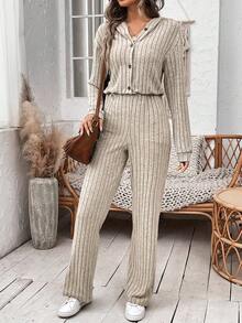 SHEIN Frenchy Mameluco Con Capucha De Un Solo Color - Caqui - Ver 6