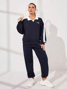 VARSITIE Sudadera Con Gráfico De Letras Y Costura Lateral De Contraste Con Hombros Caídos