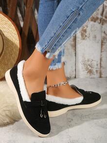 Zapatos Para Mujer, Casuales, Elegantes, Cómodos, De Punta Redonda, Color Negro, Planos, Sin Cordones, Con Forro Interior Cálido - Blanco y Negro - Ver 2