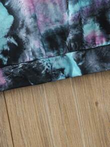 Tween Girl Contrast Tie-Dye Long Sleeve Hooded Casual Pullover Sweatshirt