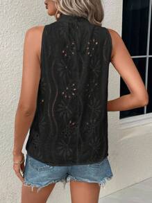 SHEIN VCAY 女士立領無袖襯衫 - 黑色 - 查看 2