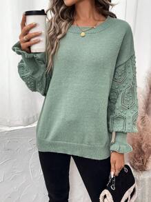 Chiquease Suéter De Hombro Caído De Color Sólido Para Mujer - Verde - Ver 4