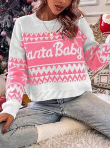 SHEIN LUNE Women's Christmas Snowflake Pattern Sweater With Crew Neck,Long Sleeve Tops Knit Pullover Fall Winter Outfit - Multicolor - View 6