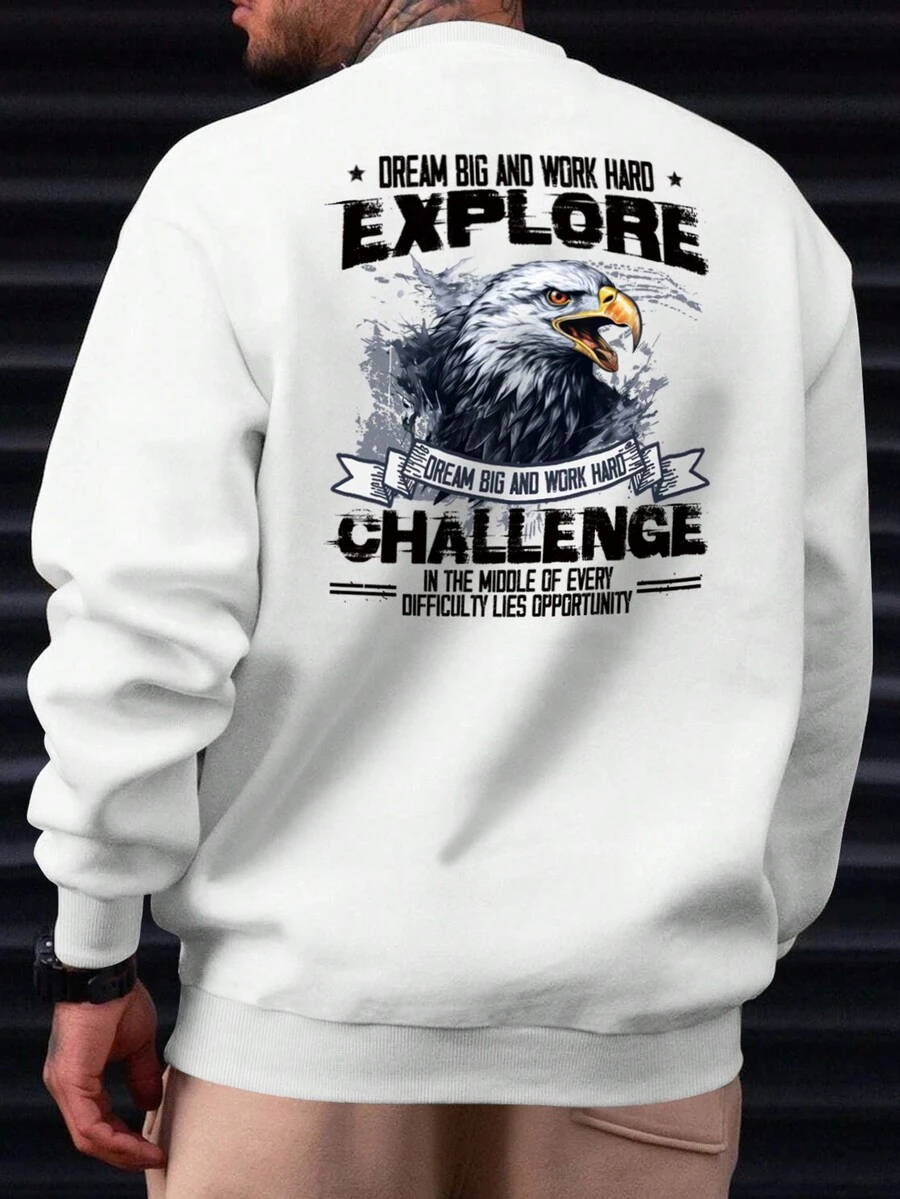 Manfinity Homme Nam Chim ưng Và Thiết kế Vòng cổ Áo nỉ - trắng - Xem 1