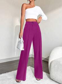 Pantalones De Traje Rectos Y Con Bolsillos Para Mujer