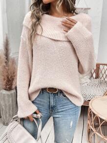 Chiquease Áo len thả vai cổ bất đối xứng cho nữ - Hồng - Xem 5