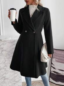 SHEIN Clasi 收腰呢外套 - 黑色 - 查看 1