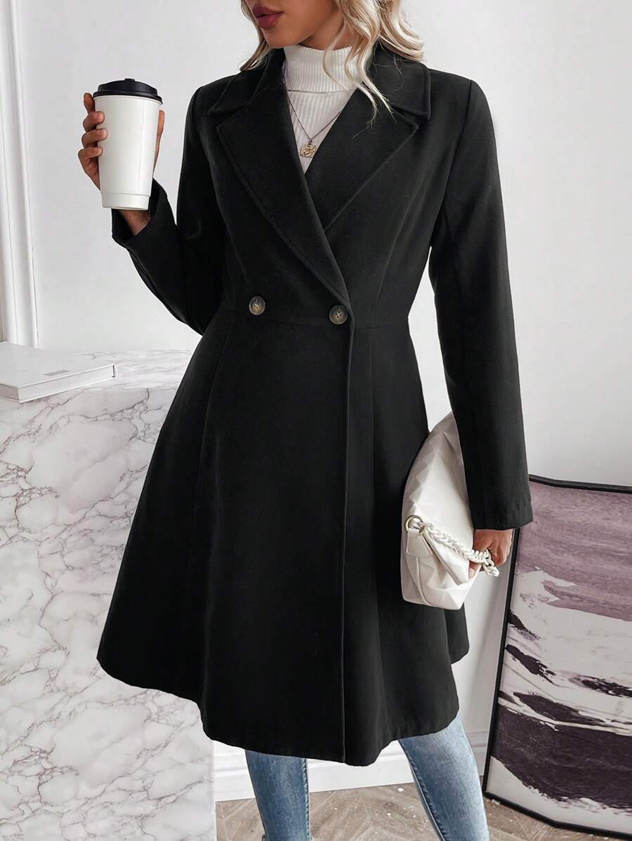 SHEIN Clasi 收腰呢外套 - 黑色 - 查看 1