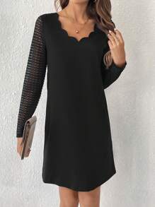 SHEIN Frenchy Vestido De Encaje Con Parches Y Ribete De Encaje Festoneado - Negro - Ver 4