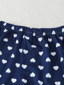 SHEIN Girls' Cute Cat Expression Patterned Homewear Set With All-over Hearts Print, Multiple Pieces - Multicolor - View 6