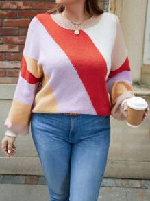SHEIN LUNE Plus Size Slim Fit Round Neck Drop Shoulder Sweater - Multicolor - View 4