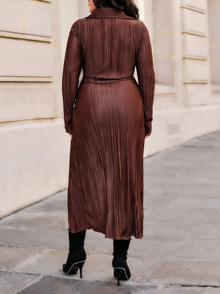 Plus Size Women'S Pleated Fabric Open Slit Dress