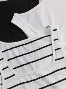 SHEIN Unity 3 件套方领背心图案 T 恤女式上衣 - 彩色 - 查看 3