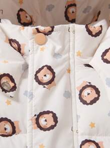 Young Boy Ribbed Lion Print Hooded Padded Coat