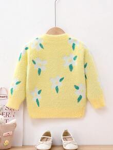 SHEIN 女孩花卉印花開襟毛衣(兒童)