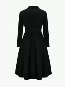 SHEIN Clasi Plus Two Tone Double Breasted Pleated Hem Dress - Black and White - View 2