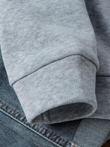 SHEIN EZwear Của phụ nữ Trở lại In hoa Áo nỉ có mũ - Xám - Xem 7