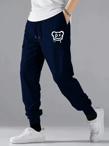 Men's Cartoon Print Drawstring Sweatpants - Royal Blue - View 1