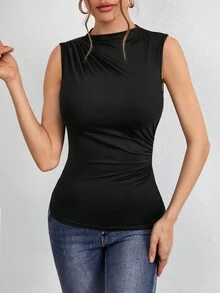 SHEIN Frenchy Của phụ nữ Thon gọn Ruffle Áo ba lỗ - màu đen - Xem 4