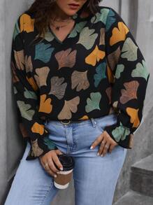 Calvaya Hơn Bạch quả In Lá tay áo lá sen Áo sơ mi - màu đen - Xem 5