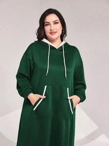 Mulvari Kích thước lớn Túi kangaroo Dây rút áo có mũ Thả vai Đầm nỉ - màu xanh lá - Xem 6