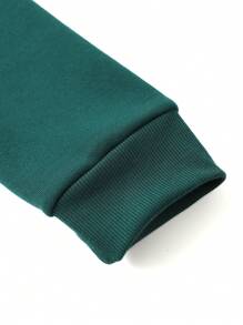 Aesthetic Post 寬鬆適合男士的信封和籃球印花長袖連帽衫,帶下垂肩和束口 - 墨綠色 - 查看 4