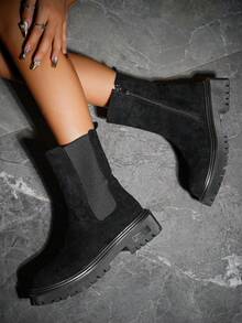 女性戶外濃烈香調休閒時髦大碼雪地靴,兩面可穿 - 黑色 - 查看 3