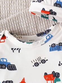 Baby Jungen Cartoon Bagger Bedruckter Jumpsuit Mit Hut, Herbst Und Winter