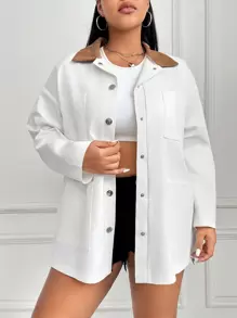 SHEIN EZwear Abrigo De Hombros Caídos Con Cuello De Contraste En Talla Grande