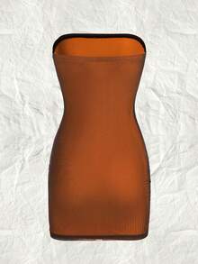 SHEIN EZwear 網狀層疊筒身緊身裙 - 橘色 - 查看 2