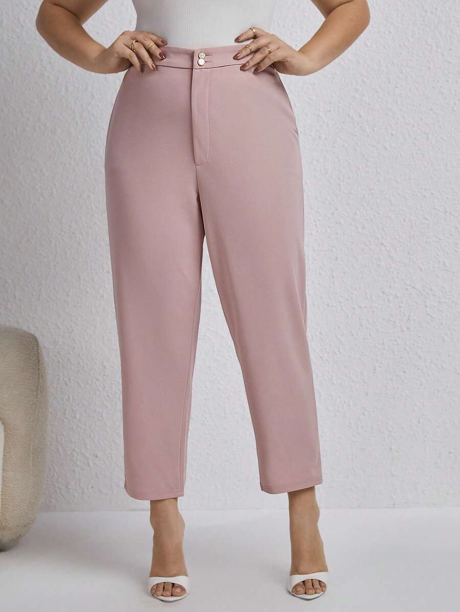 SHEIN Frenchy Plus Size Solid Colored Suit Pants - Dusty Pink - View 1