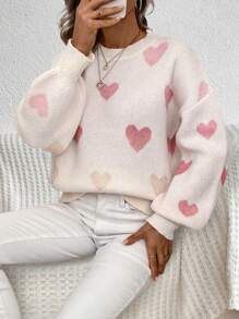 SHEIN LUNE 休閒心型女式毛衣 - 粉色 - 查看 6