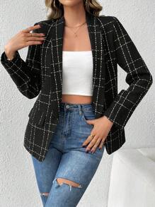 SHEIN Tall Women'S Checked Lapel Blazer - Black - View 4