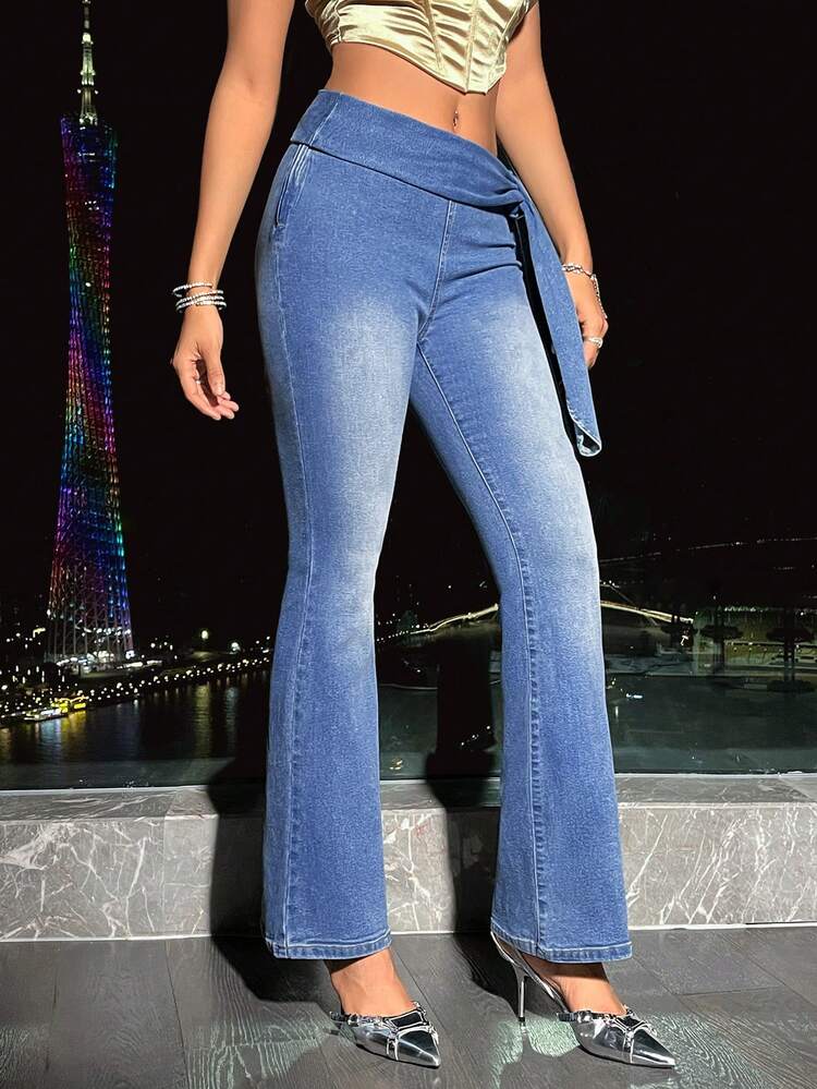 Women's Side Lace-up Flared Jeans