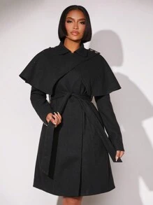 SHEIN SXY Năm mới Của phụ nữ Đen Len Áo choàng Đến - màu đen - Xem 4