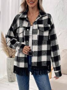 SHEIN LUNE Women's Plaid Double Pocket Regular Fit Jacket - Multicolor - View 4