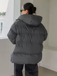 DAZY 标语印花抽绳连帽棉衣，冬季女装，冬季女装外套