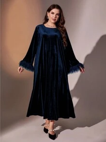 Modelyn Plus Size Patchwork Frayed Hem Dress - Navy Blue - View 5