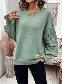 Chiquease Suéter De Hombro Caído De Color Sólido Para Mujer - Verde - Ver 5