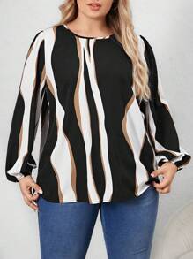 SHEIN Clasi Women's Plus Size Color Blocking Shirt - Black - View 4
