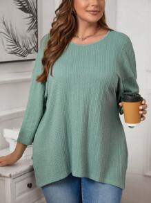 SHEIN LUNE Plus Size Women's Green Round Neck T-shirt